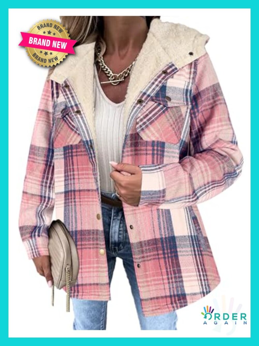 Sherpa Lined Plaid Shacket Hooded Oversized Jacket